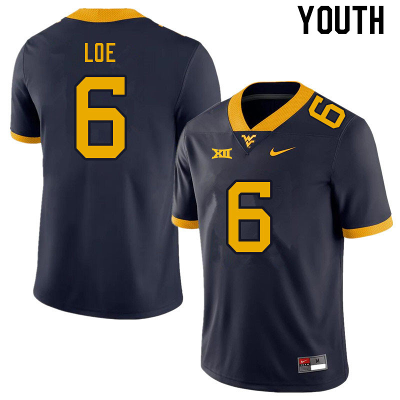 Youth #6 Exree Loe West Virginia Mountaineers College Football Jerseys Sale-Navy
